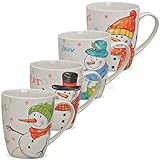 matches21 Tassen Kaffeetassen Weihnachtstassen Porzellan Let it Snow witzige Schneemänner bunt 4-fach 4er Set 10