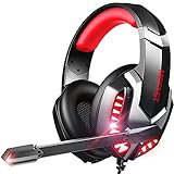 Kopfhörer, Gaming Headset für PS5, Xbox One, Nintendo Switch, PS4 Kopfhörer mit 3,5-mm-Kabel Noise Cancelling Mikrofon, Headset PC mit LED Licht und Soft Memory Ohrenschützer Headphones Surround S