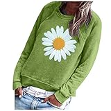 Lazzboy Store Langarmshirts Damen Oversize Tshirts Lose Pulli Rundhals Oberteile T-Shirt Frauen Drucken O-Ausschnitt Loose Pullover Sweatshirt Bluse(Grün,M)