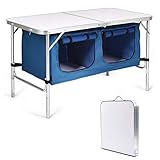 COSTWAY Campingküche mit großem Stauraum, Reiseküche Klapptisch Alu Höhenverstellbar von 53-70cm, Gartentisch Picknicktisch Campingschrank (Blau)