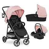 Hauck Kombi Kinderwagen Rapid 4R Plus Trio Set / XL Sonnen Verdeck UPF 50+ / Baby Wanne inkl. Matratze / Autositz / Getränke Halter / Schnell Faltbar / Höhenverstellbar / Bis 25 kg / R