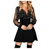 Hanomes Damen Minikleid Sexy Neue 2021 Sommer Weibliche V-Ausschnitt Schwarze Retro Elegante Party Club Kleid Sommerkleid Cocktailkleid Festlich Partykleid Abendkleid Strandk