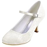 Elegantpark EP1085 Mary Jane Runde Geschlossene Zehen Lace Satin Schnalle Pumps Damen Hochzeit Brautschuhe Ivory Gr.39