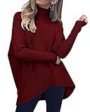 Stevemary Damen Fledermausärmel Strickpullover Asymmetrischer Saum Chunky Pullover gerippte Ob