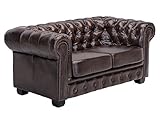 Woodkings® Chesterfield Sofa 2-Sitzer Echtleder Couch Bürosofa Polstermöbel 2er antik Unikat Herrenzimmer englisches Ledersofa Stilsofa Clubsofa (antik braun)