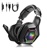 Gaming Headset PS4 PC Xbox One Kopfhörer mit Mikrofon Surround-Sound, Bequeme Ohrenschützer mit LED-Beleuchtung Geeignet für 3,5-mm-B