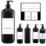 5 Stücke Leere Seifenspender Pumpflasche 500ml + 10 Stück Folienetiketten Nachfüllbare Kosmetikflaschen Reise Flaschen Set Reisebehälter für Salon Shampoo Lotion Kosmetik Friseur Zubehö