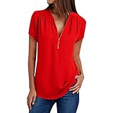 LRWEY Damen-Oberteil, V-Ausschnitt, Reißverschluss, lockeres T-Shirt Gr. X-Large,