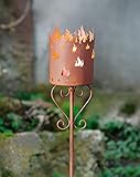 Gartenfackel'Flammenkelch' aus korrodiertem Metall in Rost Optik, 90 cm hoch, Gartenstecker, Kerzenhalter, Gartendek
