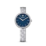 Swarovski Cosmopolitan Uhr, Damenuhr mit Blau Funkelndem Zifferblatt, Swarovski Kristallen und Edelstahlarmb