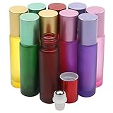 Ätherisches Öl Roller Flaschen Set mit eloxiertem Aluminium-Kappe – 10 Pack 5 Farben 10 ml (1/3 oz) Farbige Milchöl-Rollflasche mit Edelstahl-Rollkugeln für Aromatherapie, Parfümö