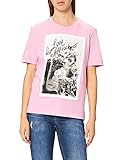 Love Moschino Damen Short-Sleeved Print of Black White Photo with Flowers and a serigraphic Effect T-Shirt, PINK, 48