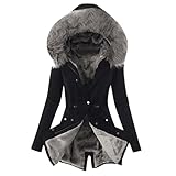 Winterjacken für Damen mit Fell Lang Jacke Sweatjacke Große Größen Wintermantal Damenmantel Parka Plüschjacke Fleecejack Damenjacke Plüschmantel Warme Kapuzenjacke Winterparka Schlanke Winterjack