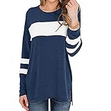 SALEBLOUSE Damen Farbblock Langarm Dünner Pullover Sweatshirt Lässig Modisch Lockere Passform Tunika Oberteile Frauen Elegant Weich Komfort Sport Fitness Unregelmäßiger Saum Pullover Bluse H
