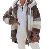 Bluelucon Damen Teddyfleece Plüschjacke Jacke mit Kapuze Große Größen Coat Plüschjacke Plüsch Oberbekleidung Kunstpelzjacke Wintermantel Hoodie Jacke Full Zip Mantel Winterjack Fleecejack