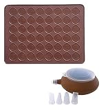 CETECK Matte, Silikonset zur Makronenherstellung, Backmatte für 48 Stück, Nicht haftendes Backutensilienset mit Verzierungsstift mit 4 Tüllen, 2