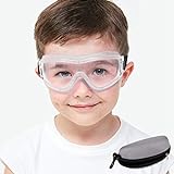 COMLZD Kindersicherheit Brille Kinder Sicherheit Gläser Anti-Nebel Verhindern Tröpfchen Anti Spupe Wirkung Kugelfest Linsen Einstellbarer Gurt für 5-12 Jahre alt Jungen Mädchen Nerf Spiel Weiß