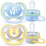 Philips Avent SCF085/01 Ultra Air Schnuller 0-6 Monate, Atmungsaktiv, Kiefergerecht, BPA frei, Doppelpack, Elefant/Löw