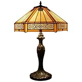 Tiffany-Lampe, gelb, sechseckig, Buntglas, Mission Style, Ende für Couchtisch, Bücherregal, Leselampe, Lampenschirm, antiker Sockel, W40.6 x H61 cm, Nachttisch, Schreibtisch S011 Werfactory