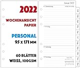 2022 Wochenplaner Einlage Personal A6-1 Woche auf 2 Seiten mit Tabs - 9,5x17,1