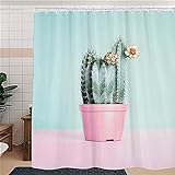 Duschvorhang aus Polyester mit Duschvorhangringe Bonsai-Kaktusblüten für Badezimmer Wasserabweisend und Anti-Schimmel waschbare Badvorhang 240 x 200