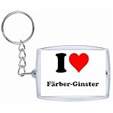 Druckerlebnis24 Schlüsselanhänger I Love Färber-Ginster in Weiss - Exclusiver Geschenktipp zu Weihnachten Jahrestag Geburtstag Liebling