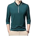 Freizeithemden Herren Frühling Herbst Klassisch Einfachheit Einfarbig Revers Herren Langarm Shirt Regular Fit Halber Reißverschluss Design Casual Atmungsaktiv Männer Poloshirt H-Dark Green 3XL