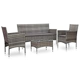 BJYX Gartenlounge Gartenmöbel 4-TLG.Poly Rattan Grau Sitzgruppe Gartenset Lounge S