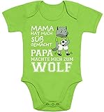 Shirtgeil Mama machte Mich süß Papa machte Mich zum Wolf Baby Body Kurzarm-Body 0-3 Monate Limettengrü