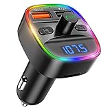 ORIA Bluetooth FM Transmitter, Auto Bluetooth Adapter V5.0 Transmitter mit 7 Farbe LED Backlit, Freisprechen KFZ Radio Bluetooth Transmitter unterstützung QC3.0 & 1A Lade und TF Karte & USB-Stick