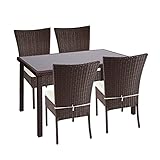 Mendler Poly-Rattan Garnitur HWC-G19, Sitzgruppe Balkon-/Lounge-Set, 4xStuhl+Tisch, 120x75cm - braun, Kissen C