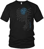 North - Rabe Valhalla Vegvisir Wikinger Walhalla Vikings Raven nordischer Kompass - Herren T-Shirt und Männer Tshirt, Größe:XL, Farbe:Schwarz/B