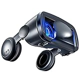 2 In 1 VR Brillen Headset, 3D Virtual Reality Brille HiFi Kopfhörer, Vollbild Blu-ray Augenschutz Headset für 5 Bis 7 Zoll Smartp