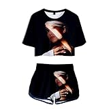 nuannuan 3D-Druck Ariana Grande T-Shirt + Shorts Mädchen Freizeitanzug Niedliche Sängerin Mädchen Dame Hip Hop Lässig Lose XS-XXL