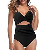 DELAIESI Badeanzug Damen bauchweg Einteiliger Badeanzug Damen Figurformend Einteilig Tankini Frauen Bikini für Mollige,Sportlich Lace Ohne Träger Mollig Geschenke für Freundin Monokini Schw