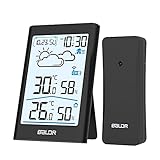 BALDR Wetterstation Funk mit Außensensor, Digital Thermometer Hygrometer Innen und Außen Raumthermometer Feuchtigkeit mit Wettervorhersage, Uhrzeitanzeige, Wecker und N