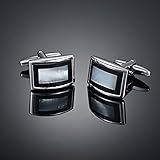 JSJJAUJ Manschettenknöpfe Black Color Manschette Link Button Männliche hochwertige Hochzeitsgeschenk Manschettenknöpfe (Metal Color : Rhodium Plated)