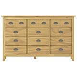 Tidyard Schubladenkommode Kommode Sideboard mit 12 Schubladen Mehrzweckschrank, Wohnzimmer, Flur, Kiefer-Massivholz, Honigbraun 130 x 37 x 80