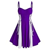 LKITYGF Charmant Damenmode-Bandage-Patchwork-Weihnachtsfeier ohne EIN Paar V-Ausschnitt-Kleid Damen-Spitze-Nähen Reine Farbe (Color : Violet, Size : Medium)