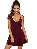 DIDK Damen Ärmellos Cami Kleider Minikleider Einfarbig A Linie Sommerkleid Elegant Spaghettiträger Partykleid asual Freizeitkleid Strandkleid Bordeaux XS