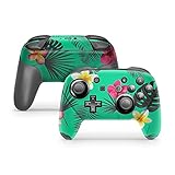 46 North Design Switch Pro Controller Skin Vinyl-Aufkleber, 3M-Technologie, langlebig, Rosa Rosenblüten Türkisgrün Tropisches Blatt Gelb Aqua Botanische Farbe Hibiskus, Herg