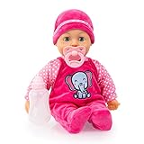 Bayer Design 93824CA, Puppe Sweet Baby 38cm, Babypuppe, Weichkörper, Schlafaugen, inkl. Flasche und Schnuller, rosa, pink, gepunktet mit E