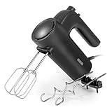 N8WERK 9049 Handmixer in der Midnight Edition | 2 Rührbesen und 2,Knethaken aus Edelstahl Edelstahl | 5 Geschwindigkeiten plus Turbotaste | Halterungen für Einsätze | 400 W