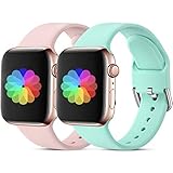 CeMiKa Sport Armband Kompatibel mit Apple Watch Armband 38mm 40mm 42mm 44mm, Ersatzarmband aus Silikonband Kompatibel mit Apple Watch SE/iWatch Series 6 5 4 3 2 1, 38mm/40mm-M/L Pink/Türk