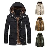 Herren Winterjacke Gefüttert Kapuzenjacke Übergangjacke Winter Jacke Parka mit Kapuze Herbst Windjacke Mäntel Outdoor Solid Fleece Freizeitjacke Arbeitsjacke Reißverschluss Tasche Windbreak