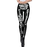 Allence Damen Leggings Stretch Halloween Skelett Bedruckte Leggings Geist Gotisch Knochen Elastische Mittlere Muster Print Taille Fitness Leggins Lang Jogginghose Freizeithose Yoga Pants S - 3XL