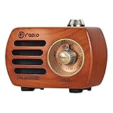 PRUNUS R-818 Holz Mini Radio Klein, Retro Radio mit Bluetooth Lautsprecher, tragbares FM UKW Radio, Wiederaufladbares Radio, Basslautsprecher mit exzellenter Bassqualität. (Kirschholz)