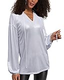 datasy Damen Oberteil Festlich Glitzer Bluse Shirts für Damen Wetlook V-Ausschnitt Clubwear Partywear Lederlook Weiß XL