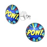 Retro Styler Kinder Sterling Silber Pow! Comic Design Ohrstecker mit Schmetterling Schließ