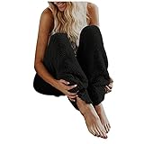 BIBOKAOKE Damen Hose Teddy Fleece Plüsch High Waist Elegant Winter Warm Hosen Frauen Elastischer Bund Flauschig Lang Einfarbig Freizeithose Yogahose Haushose Loose Schlafanzug